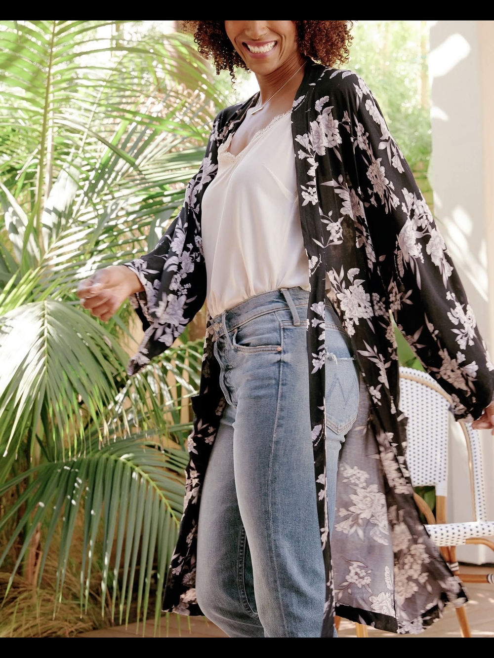 Spiritual Gangster Maya Kimono Black White Floral Tie Belt Baddie Hippie Boho OS